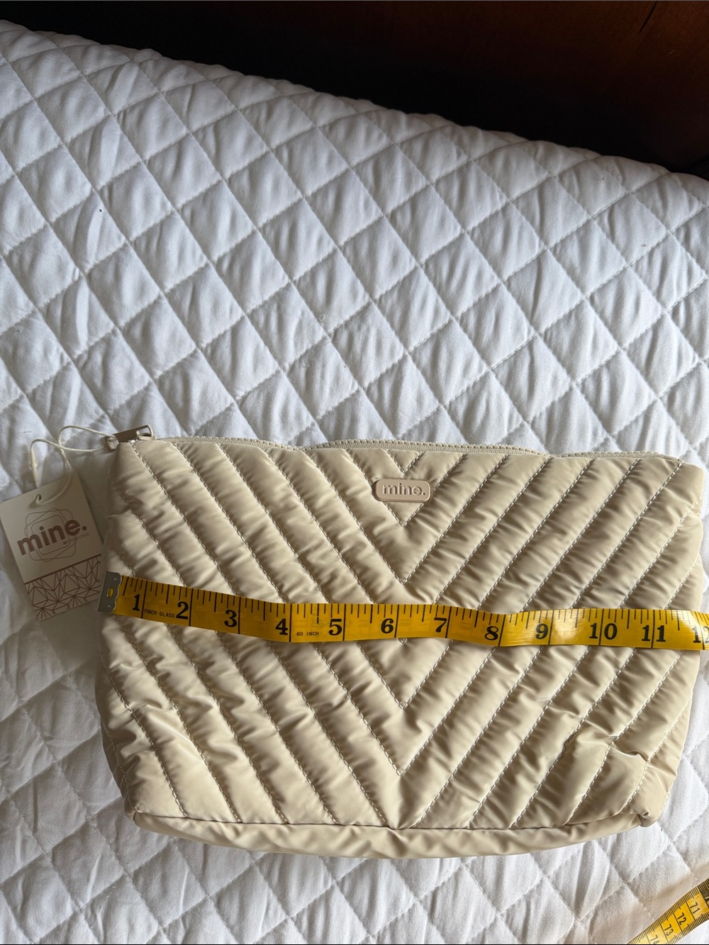 mine Quilted Cream Chevron Cosmetic Pouch